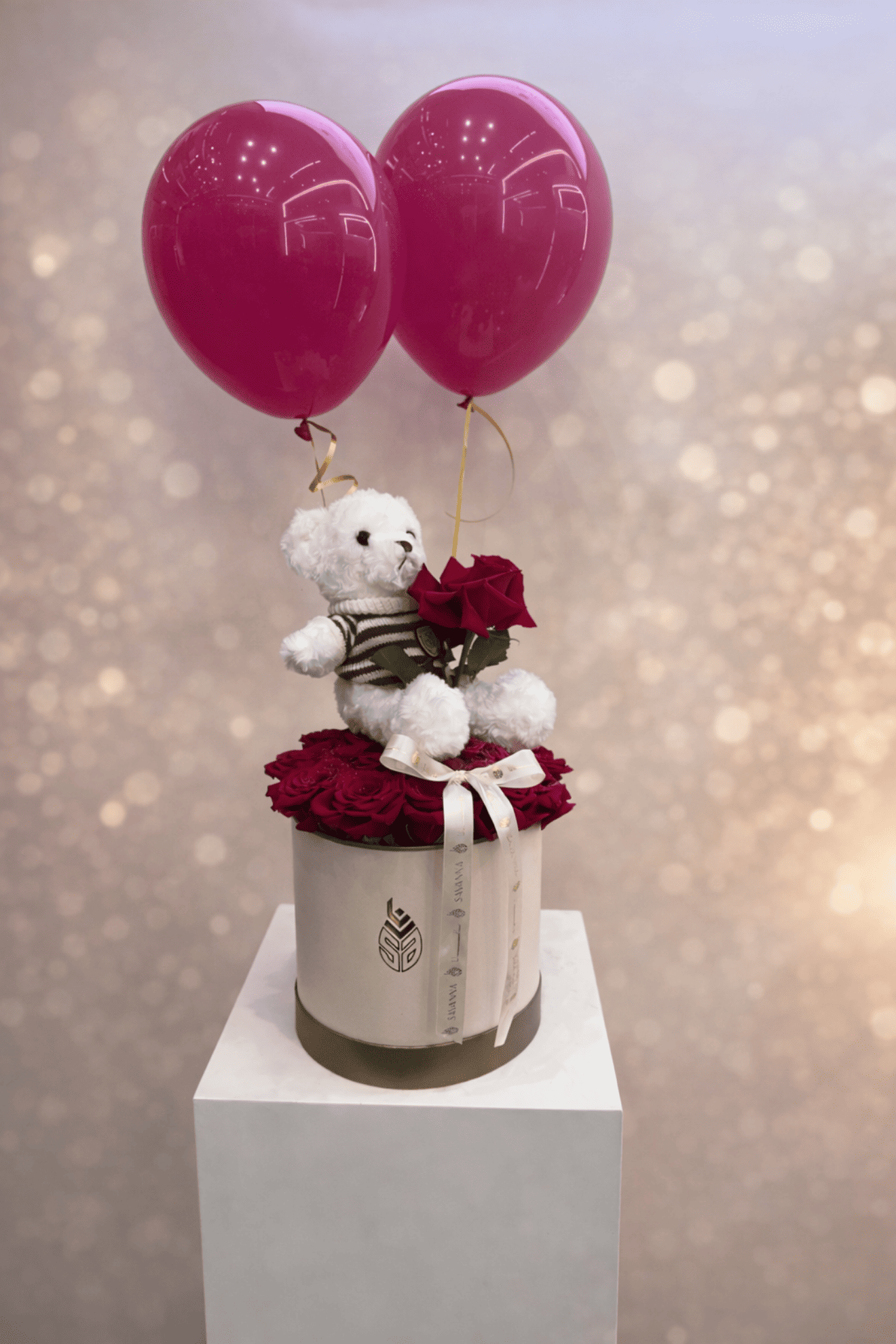 Picture of Red flowers box |Teddy bear