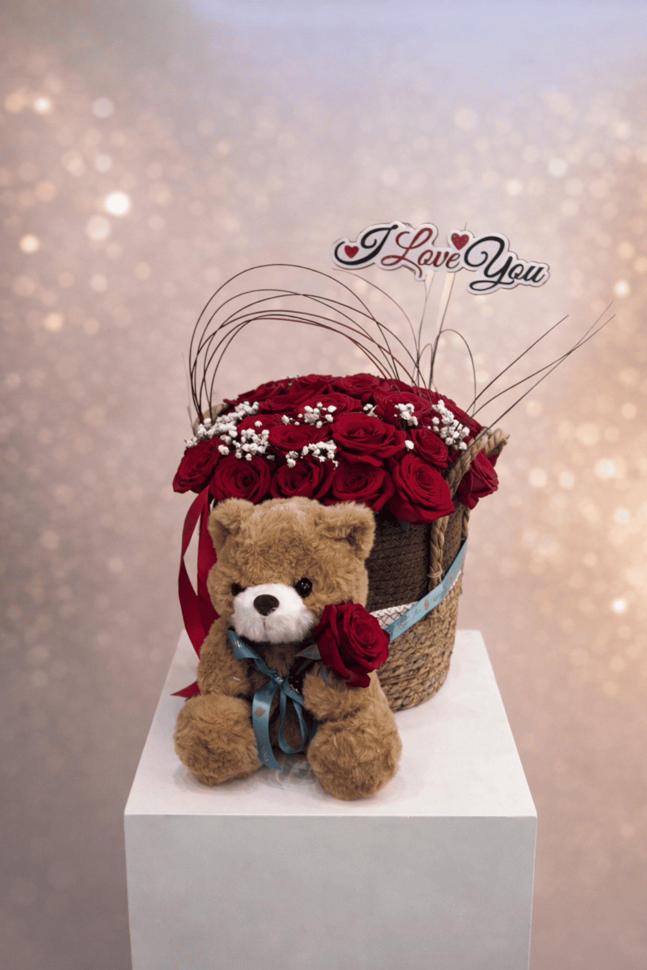 Picture of Flowers Basket 30 roses | teddy bear