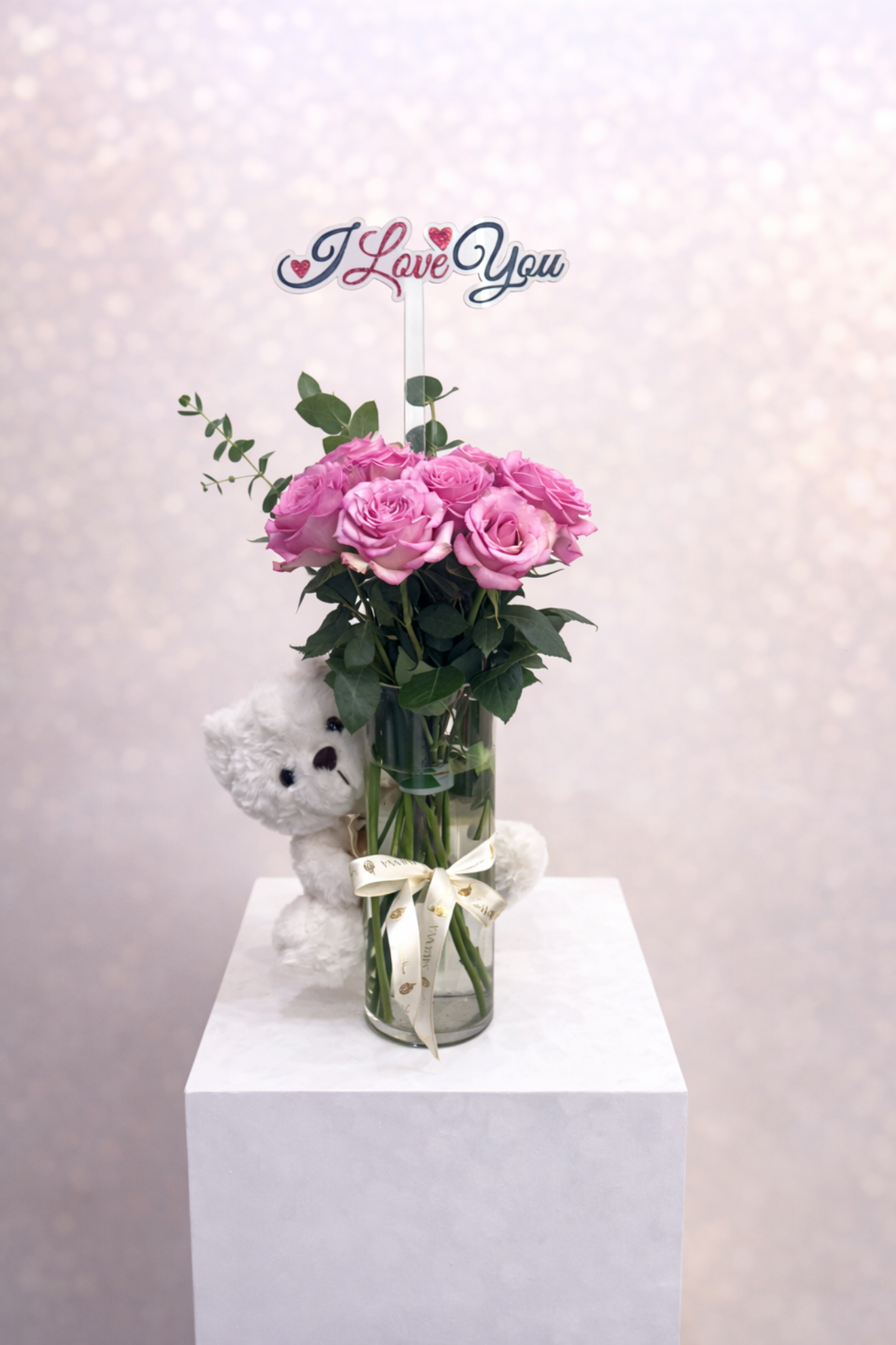 Picture of Pink Flowers Vase | Teddy Bear