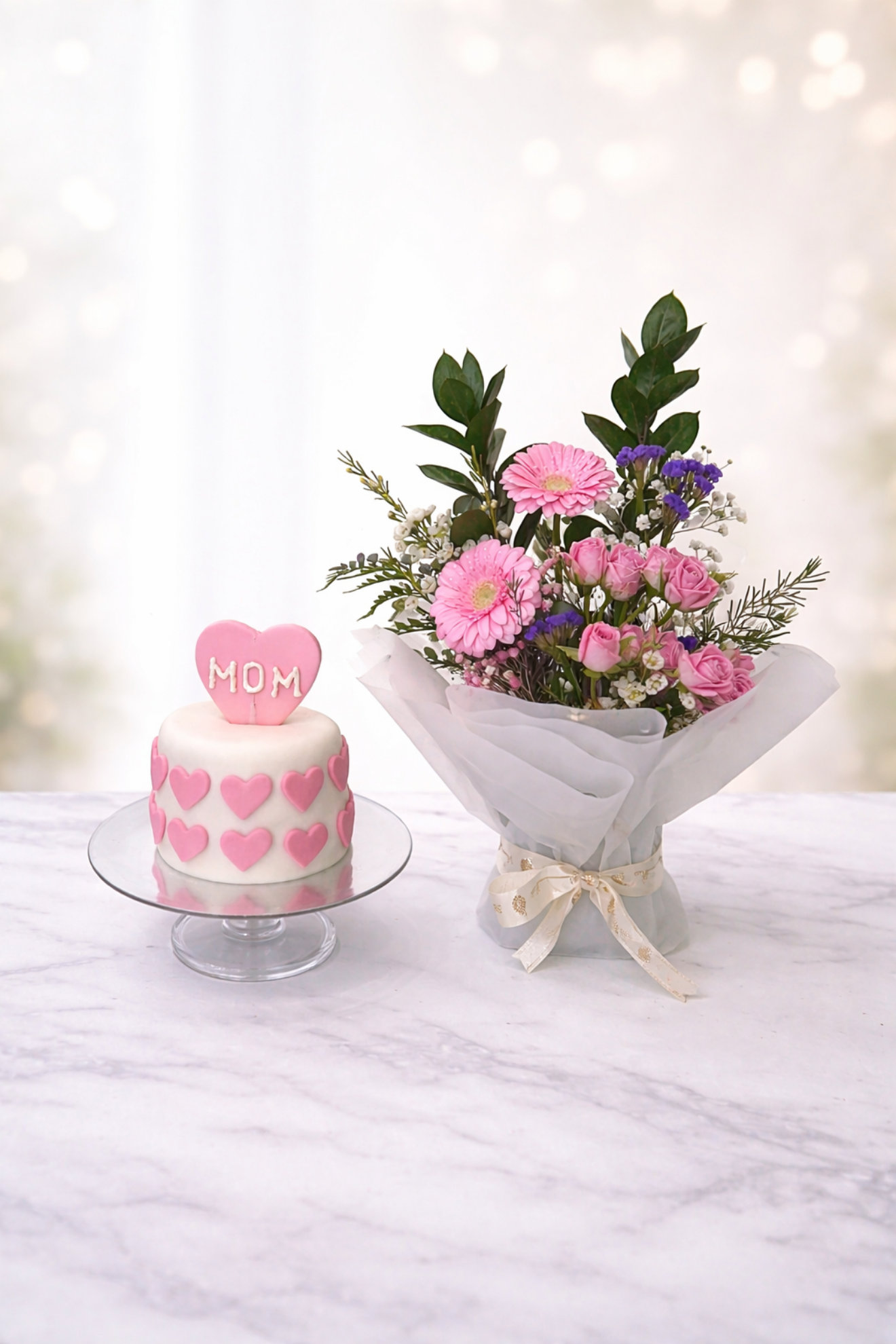 Picture of Mom Vanilla and Chocolate cake |2 to 4 person|flowers