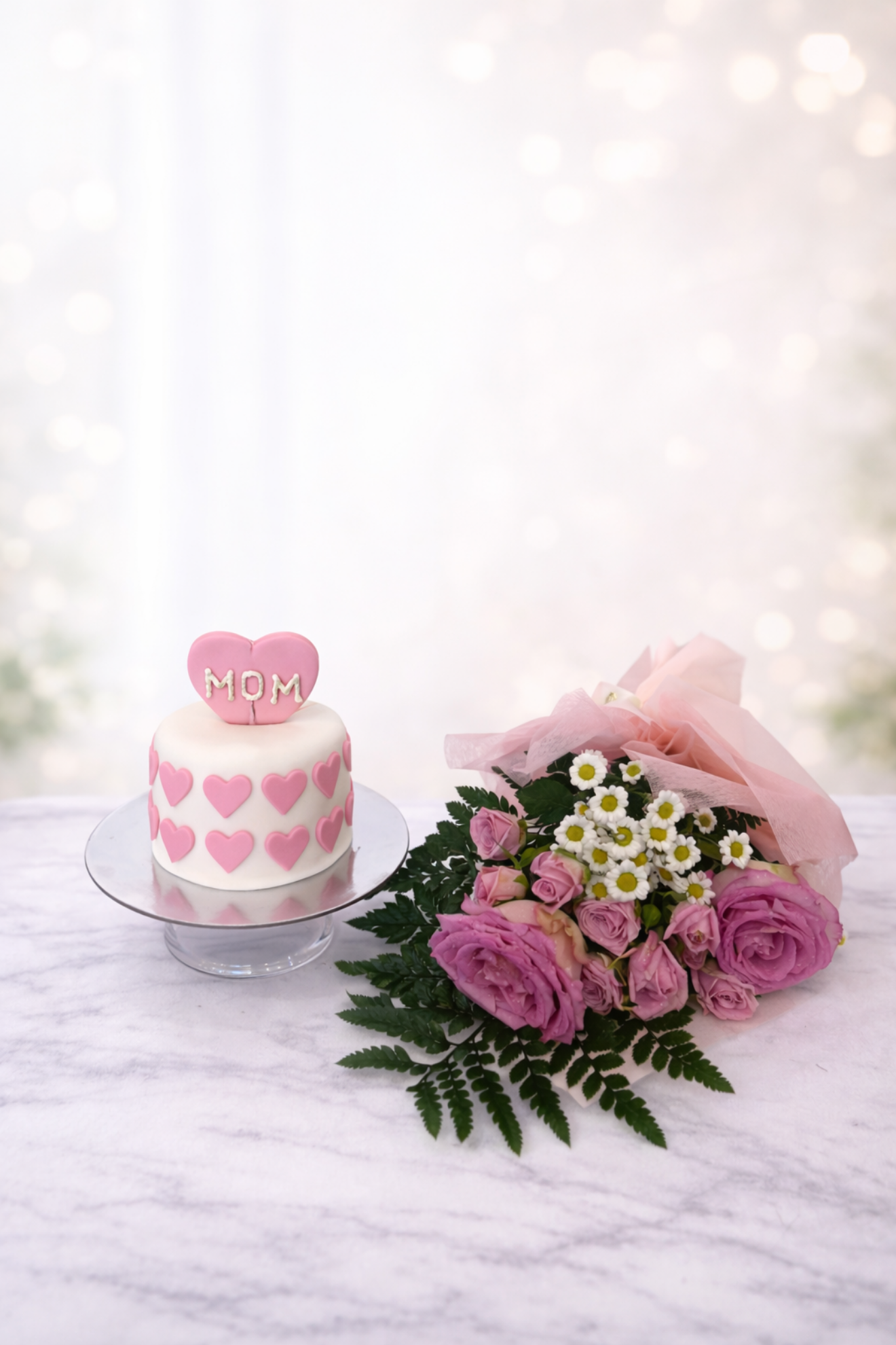 Picture of Mom Vanilla and Chocolate cake |2 to 4 person|flowers